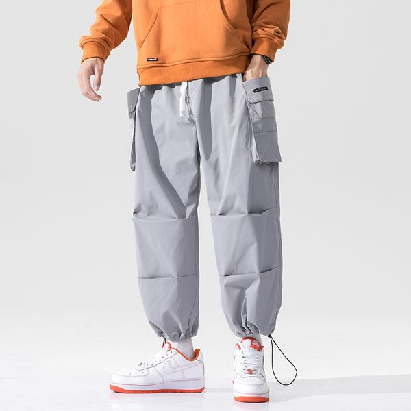 2021 new mens pants fashion korean style streetwear harem pants elastic waist cargo pants men casual hip hop sweatpants men, Gray